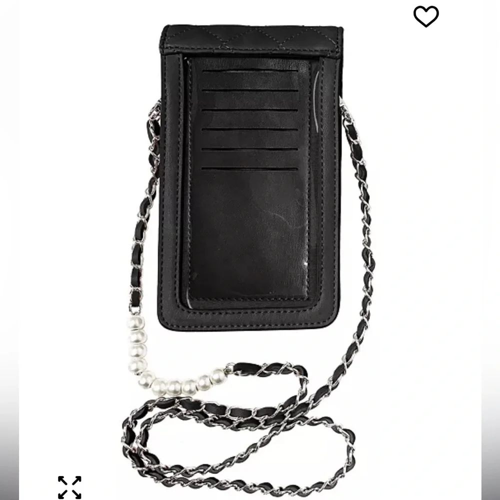Quilted Pearl-Trim Black Crossbody Phone Bag - Unbranded - Picture 15 of 16